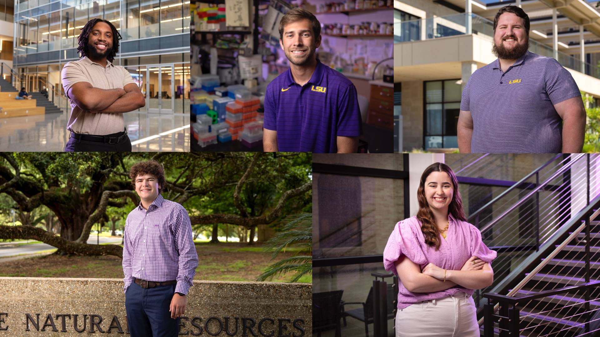 Group photo of five LSU students 